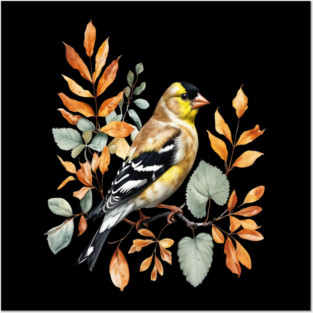 American Goldfinch with Autumn Leaves Posters and Art