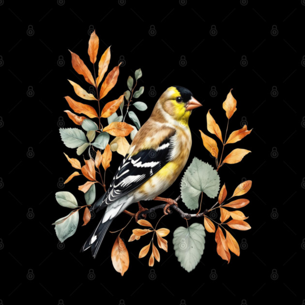 American Goldfinch with Autumn Leaves by BirdsnStuff