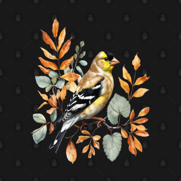 American Goldfinch with Autumn Leaves by BirdsnStuff