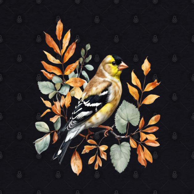 American Goldfinch with Autumn Leaves by BirdsnStuff