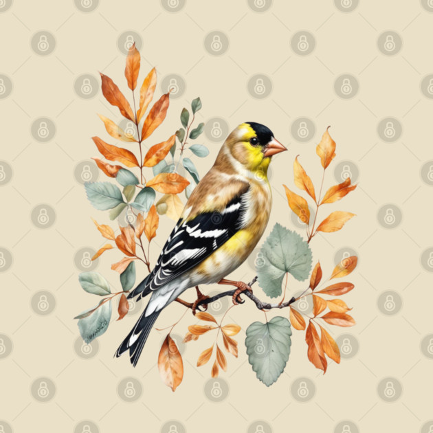 American Goldfinch with Autumn Leaves by BirdsnStuff
