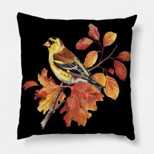 American Goldfinch with Fall Oak Leaves Pillow