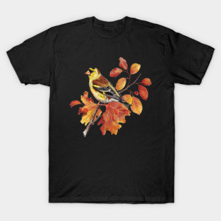 American Goldfinch with Fall Oak Leaves T-Shirt