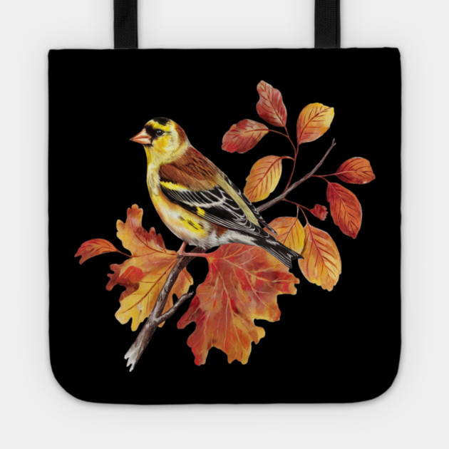 American Goldfinch with Fall Oak Leaves Tote by BirdsnStuff