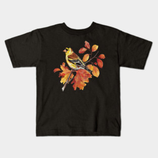 American Goldfinch with Fall Oak Leaves Kids T-Shirt