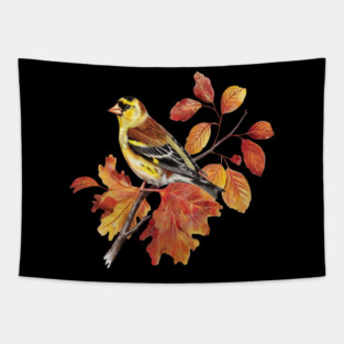 American Goldfinch with Fall Oak Leaves Tapestry