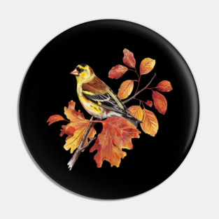 American Goldfinch with Fall Oak Leaves Pin