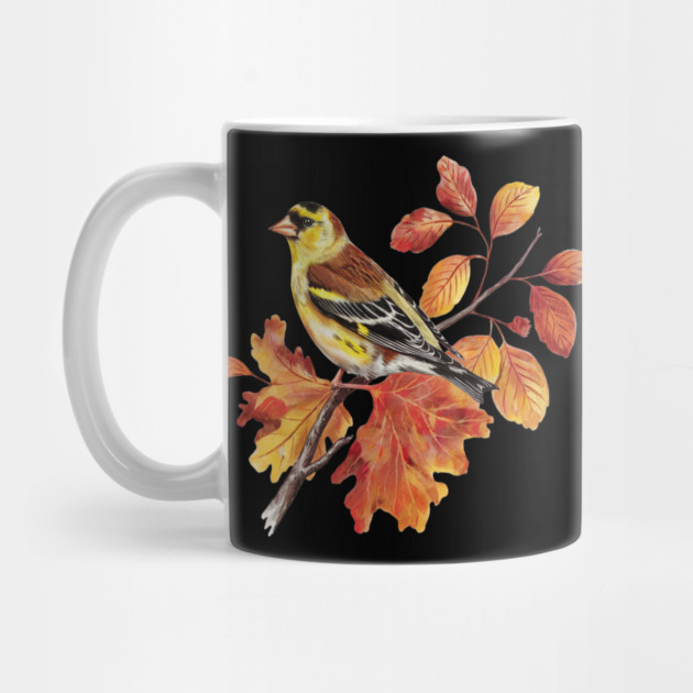 American Goldfinch with Fall Oak Leaves by BirdsnStuff