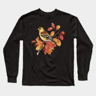 American Goldfinch with Fall Oak Leaves Long Sleeve T-Shirt