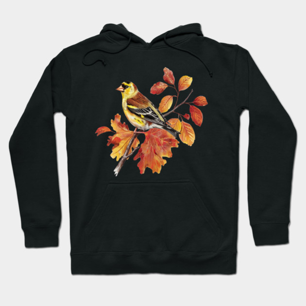 American Goldfinch with Fall Oak Leaves Hoodie by BirdsnStuff