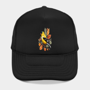 American Goldfinch Bird Autumn Leaves Nature Art Hat