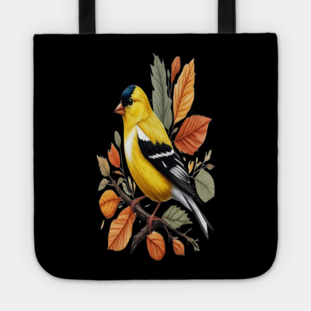 American Goldfinch Bird Autumn Leaves Nature Art Tote by BirdsnStuff