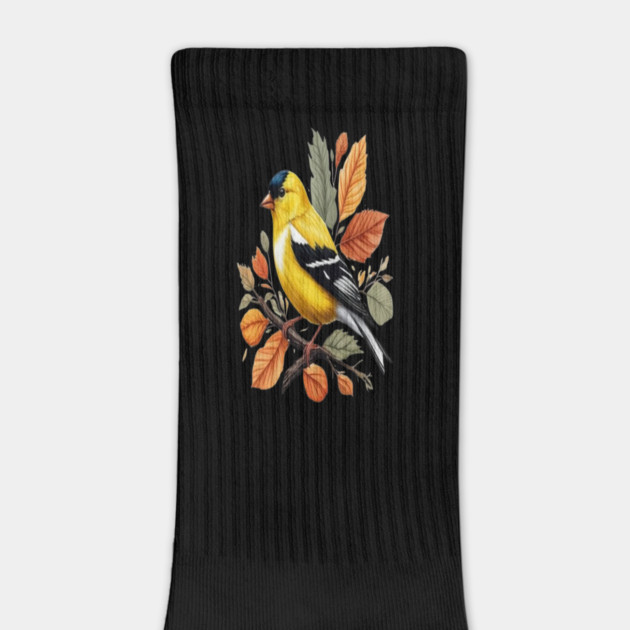 American Goldfinch Bird Autumn Leaves Nature Art by BirdsnStuff