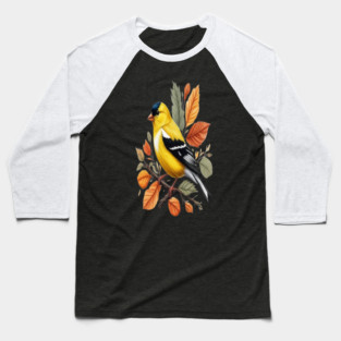 American Goldfinch Bird Autumn Leaves Nature Art Baseball T-Shirt