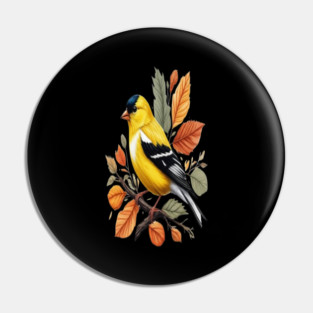American Goldfinch Bird Autumn Leaves Nature Art Pin