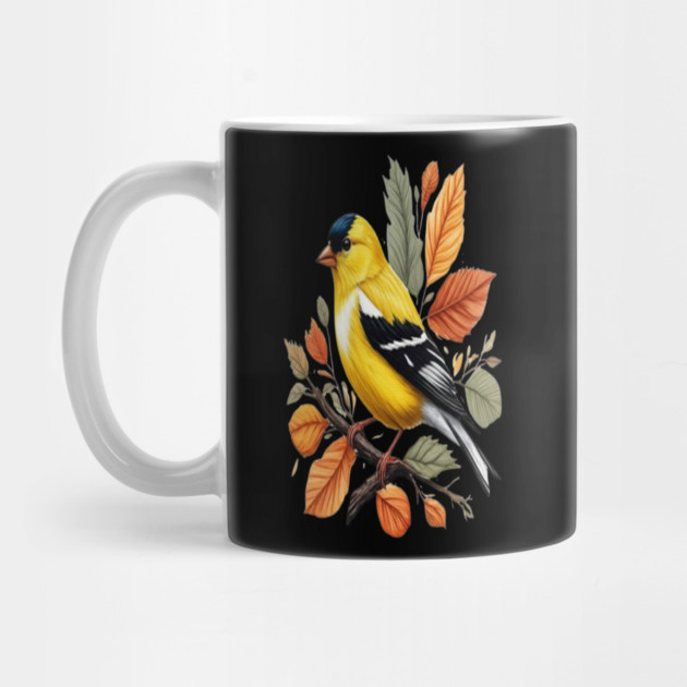 American Goldfinch Bird Autumn Leaves Nature Art by BirdsnStuff