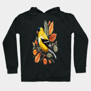 American Goldfinch Bird Autumn Leaves Nature Art Hoodie