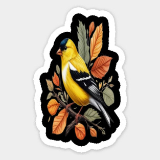 American Goldfinch Bird Autumn Leaves Nature Art Sticker