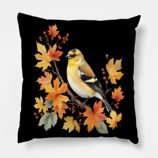 American Goldfinch Bird Maple Leaves Autumn Nature Pillow