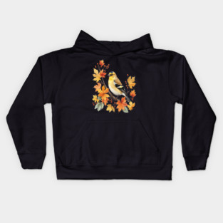 American Goldfinch Bird Maple Leaves Autumn Nature Kids Hoodie