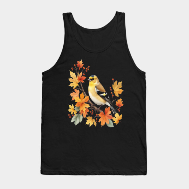 American Goldfinch Bird Maple Leaves Autumn Nature Tank Top by BirdsnStuff
