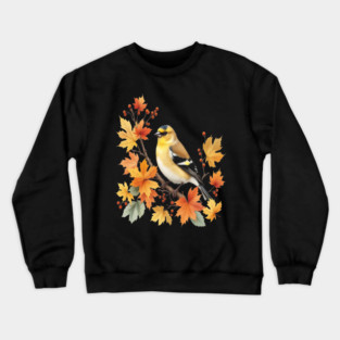 American Goldfinch Bird Maple Leaves Autumn Nature Crewneck Sweatshirt