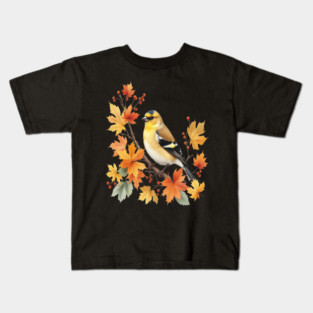 American Goldfinch Bird Maple Leaves Autumn Nature Kids T-Shirt