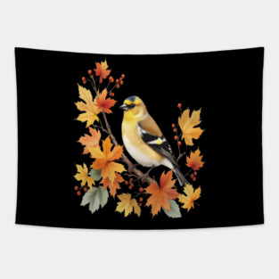 American Goldfinch Bird Maple Leaves Autumn Nature Tapestry