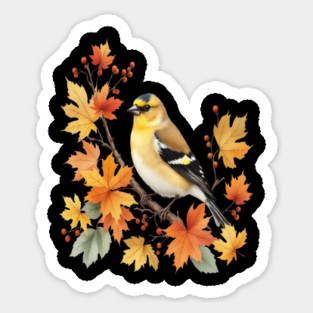 American Goldfinch Bird Maple Leaves Autumn Nature Sticker