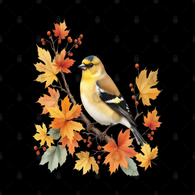 American Goldfinch Bird Maple Leaves Autumn Nature by BirdsnStuff