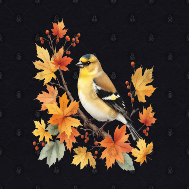 American Goldfinch Bird Maple Leaves Autumn Nature by BirdsnStuff