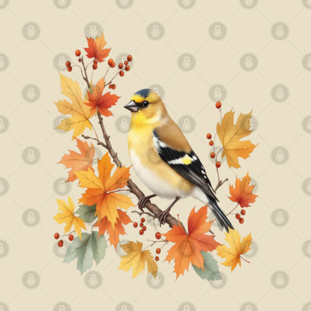 American Goldfinch Bird Maple Leaves Autumn Nature by BirdsnStuff