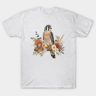 American Kestrel with Colorful Floral Arrangement T-Shirt