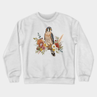 American Kestrel with Colorful Floral Arrangement Crewneck Sweatshirt