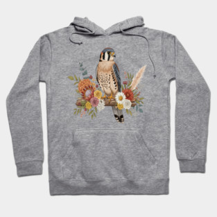 American Kestrel with Colorful Floral Arrangement Hoodie
