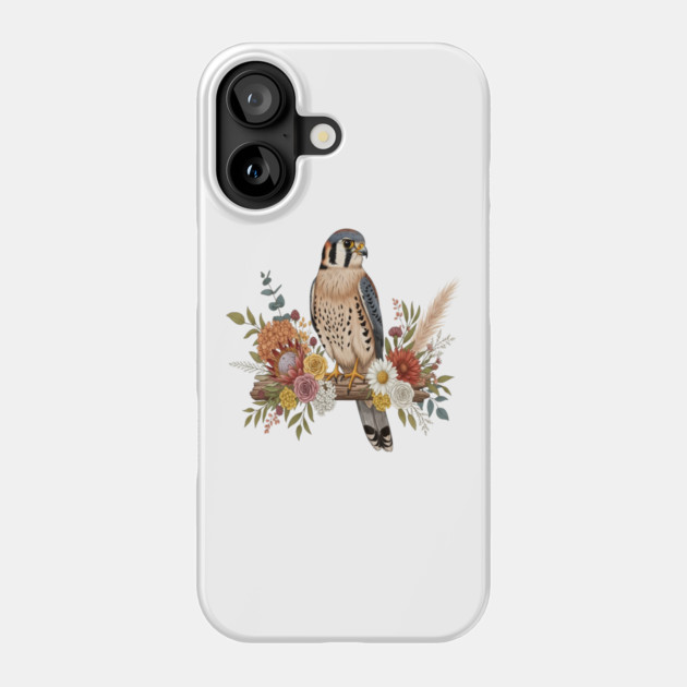 American Kestrel with Colorful Floral Arrangement Phone Case by BirdsnStuff