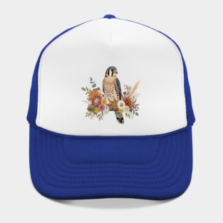 American Kestrel with Colorful Floral Arrangement Hat