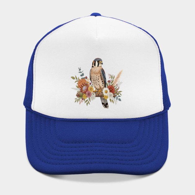 American Kestrel with Colorful Floral Arrangement by BirdsnStuff