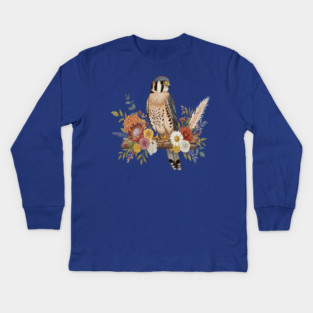 American Kestrel with Colorful Floral Arrangement Kids Long Sleeve T-Shirt
