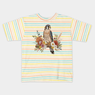 American Kestrel with Colorful Floral Arrangement Kids T-Shirt