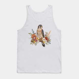 American Kestrel with Colorful Floral Arrangement Tank Top