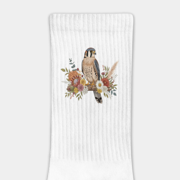 American Kestrel with Colorful Floral Arrangement by BirdsnStuff