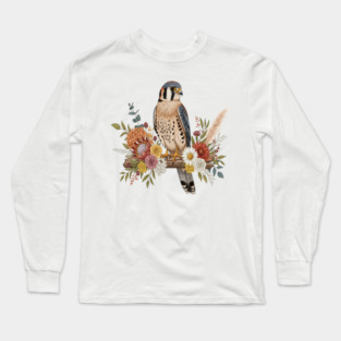 American Kestrel with Colorful Floral Arrangement Long Sleeve T-Shirt