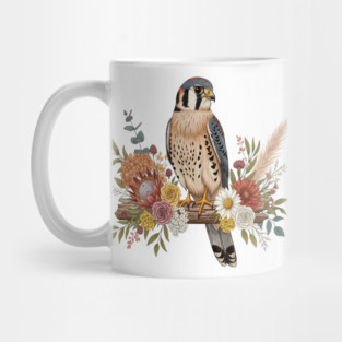 American Kestrel with Colorful Floral Arrangement Mug