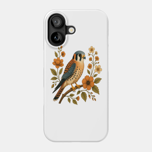 American Kestrel Bird Floral Autumn Nature Art Phone Case by BirdsnStuff