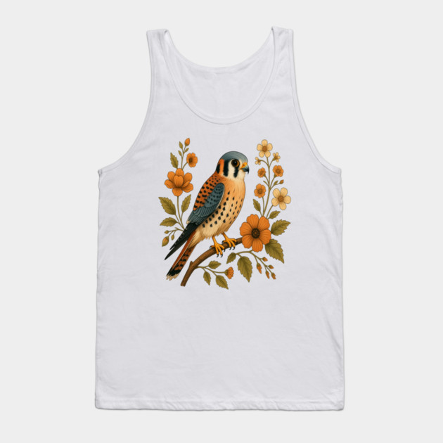 American Kestrel Bird Floral Autumn Nature Art Tank Top by BirdsnStuff