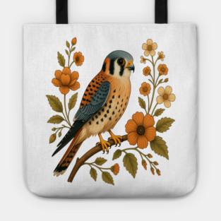 American Kestrel Bird Floral Autumn Nature Art Tote