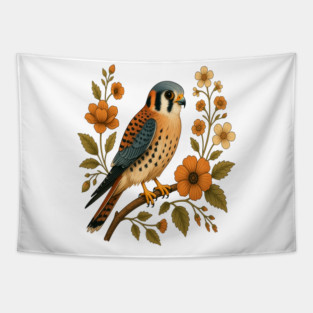 American Kestrel Bird Floral Autumn Nature Art Tapestry