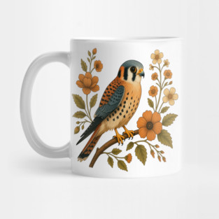 American Kestrel Bird Floral Autumn Nature Art Mug
