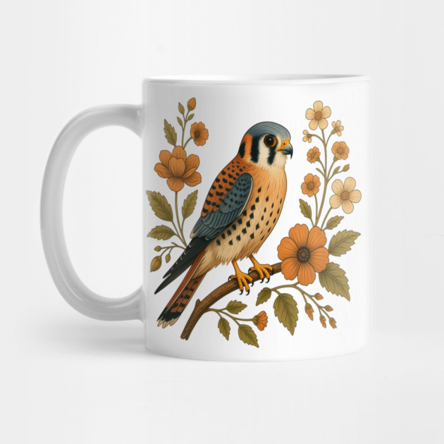 American Kestrel Bird Floral Autumn Nature Art by BirdsnStuff
